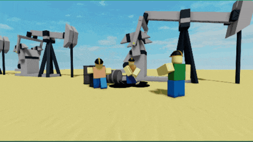 a video game shows a group of people working on a oil rig