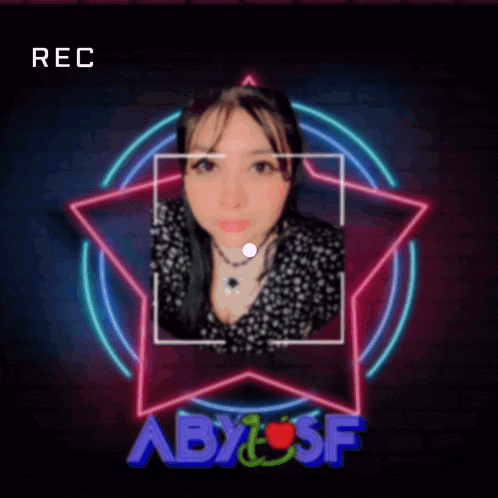 a woman 's face is surrounded by a star and the word abysf on the bottom