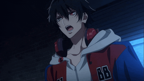 a cartoon character with headphones and a jacket that says bb on it