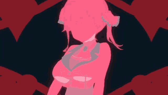 a silhouette of a woman with pink hair and a blue shirt
