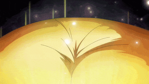 a cartoon drawing of a yellow sphere with a black background