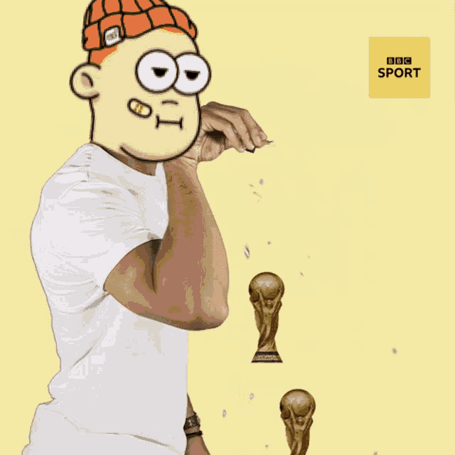 a cartoon of a man with a bbc sport logo