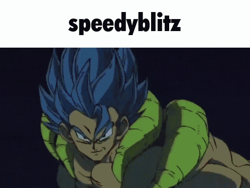 a picture of a man with blue hair and the words speedyblitz on the top