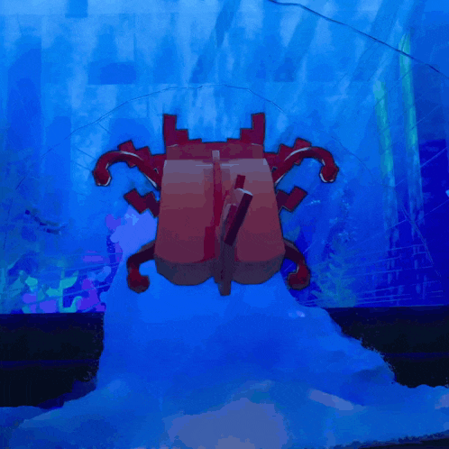 a drawing of a crab in the ocean with a blue background