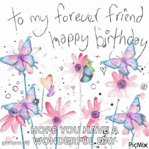 a birthday card for a friend with butterflies and pink flowers
