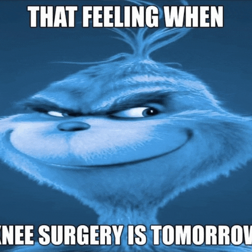 a picture of a grinch with the caption that feeling when nee surgery is tomorrow