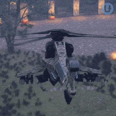an aerial view of a helicopter with the letter t in the lower right corner