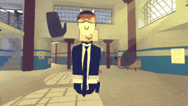 a man in a suit and tie is standing in a hallway next to a sign that says " be a hero "
