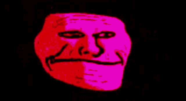 it looks like a troll face with a red background .
