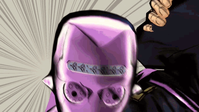 a cartoon character with a purple mask on