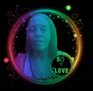 a woman in a rainbow colored circle with the words so love