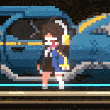 a pixel art drawing of a girl wearing headphones and a mask