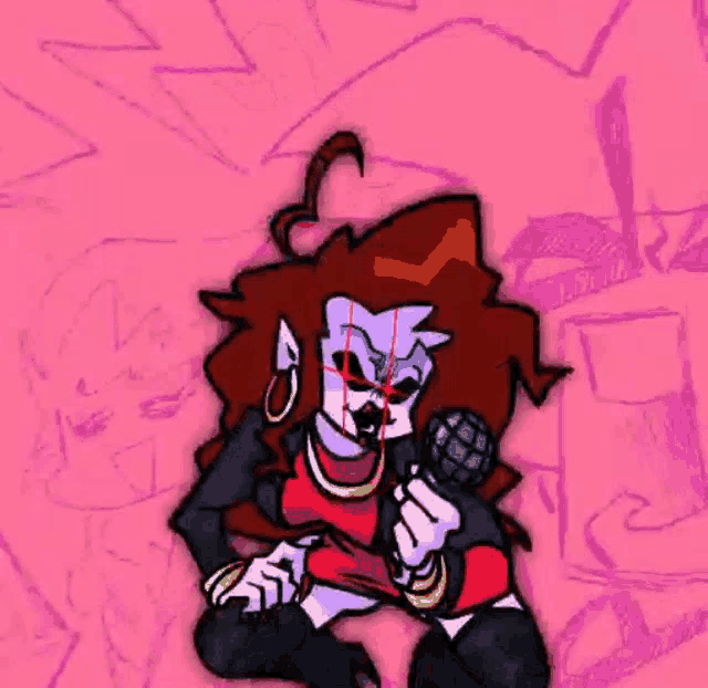 a cartoon character is holding a microphone in her hand .