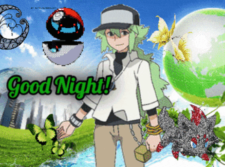 a good night greeting card with a man and a pokemon