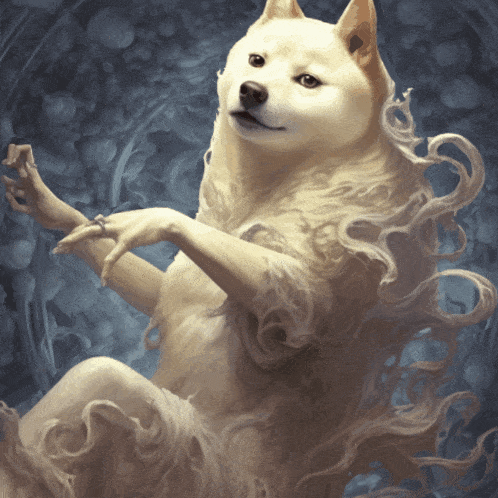 a painting of a dog dressed as a woman with a ring on her finger