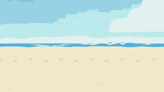 a cartoon of a dog walking on a beach