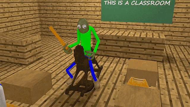 a cartoon character is riding a rocking horse in front of a blackboard that says " this is a "