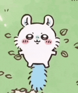 a cartoon drawing of a hamster with a blue ball in its mouth on a green background .