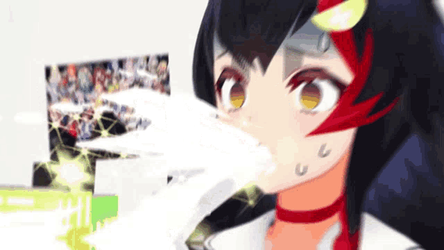 a close up of an anime girl with a surprised expression on her face