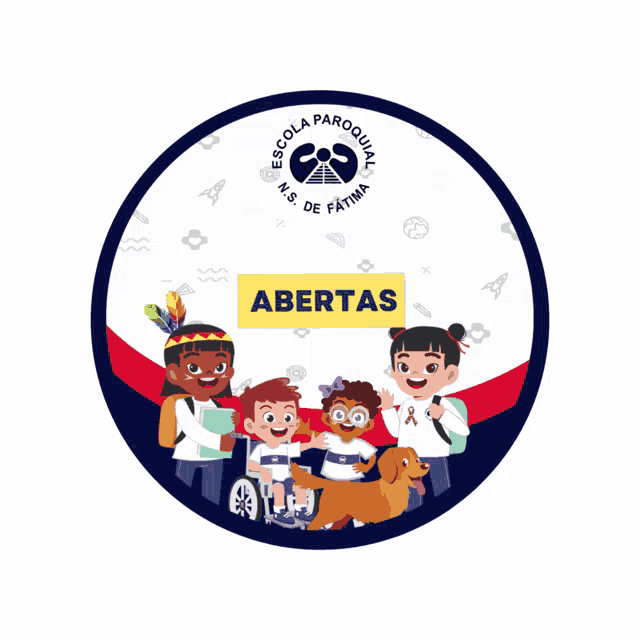 an advertisement for escola parroquial n.s. de fatima shows children and a dog