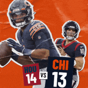 a collage of two football players one from the hou and one from the chi