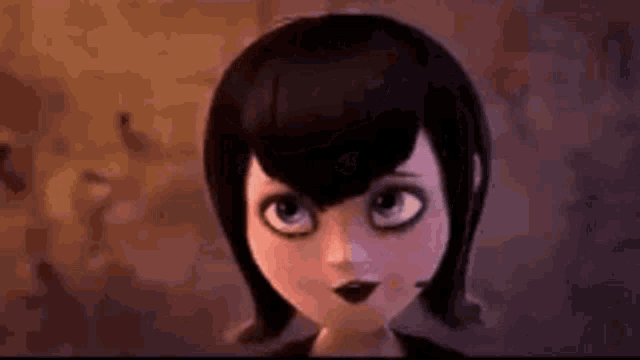 a close up of a cartoon character 's face with a shocked look on her face .