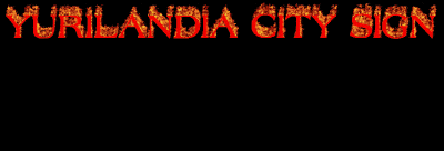 a sign that says yurilandia city sign with a picture of a city in the background