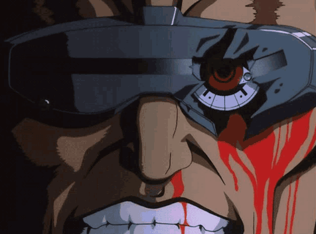 a close up of a man 's face with blood coming out of it