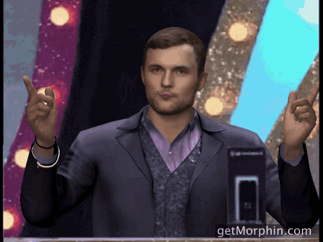 a man giving a speech with the website getmorphin.com displayed in the corner