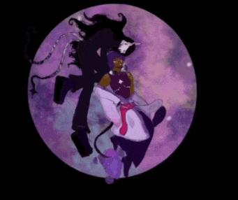 a couple of people are dancing in front of a purple moon .