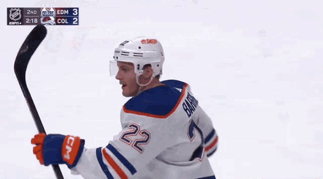 a hockey player with the number 22 on the back of his jersey