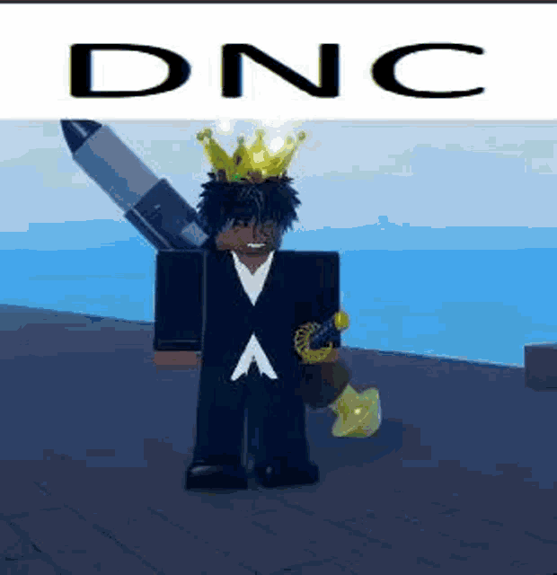 a roblox character wearing a crown and holding a sword .