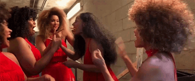 a group of women are standing next to each other in a room .