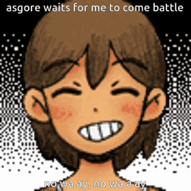 a cartoon drawing of a boy with the words asgore waits for me to come battle