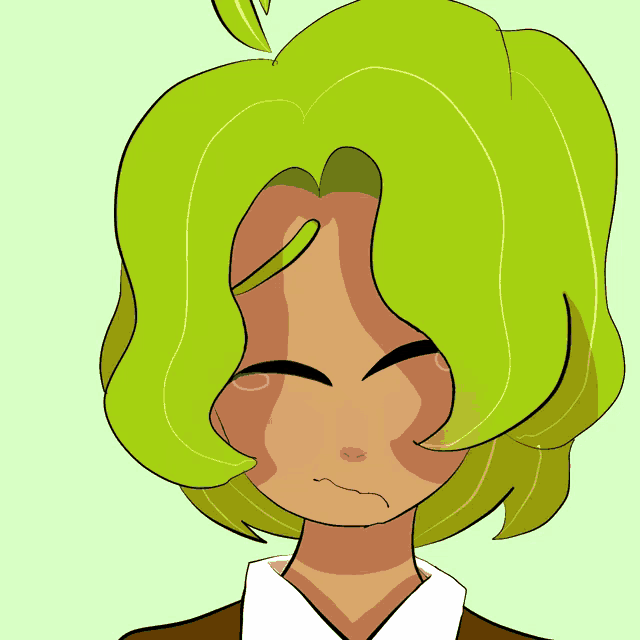 a drawing of a person with green hair making a face