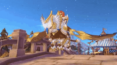a cartoon character is riding on the back of a golden dragon