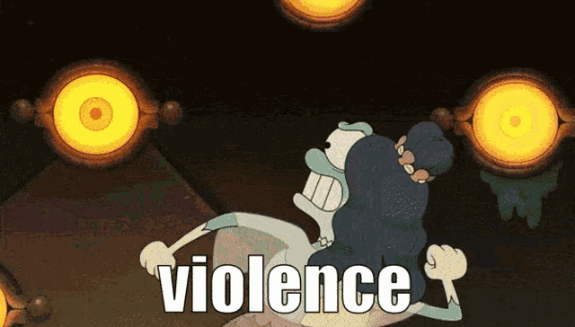 a cartoon character with the word violence written on the bottom