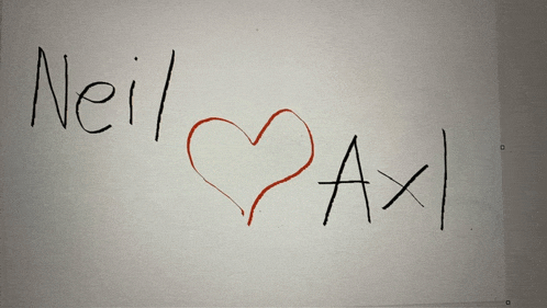 a drawing of neil and axl with a red heart in the middle
