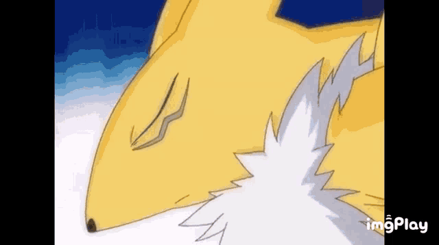 a close up of a yellow fox with a white tail sleeping .