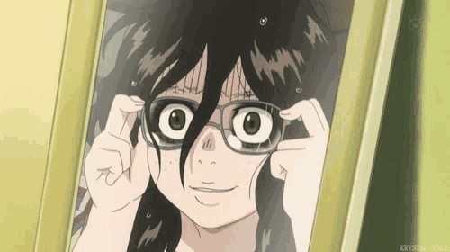 a picture of a girl wearing glasses with a caption that says ' krystal '