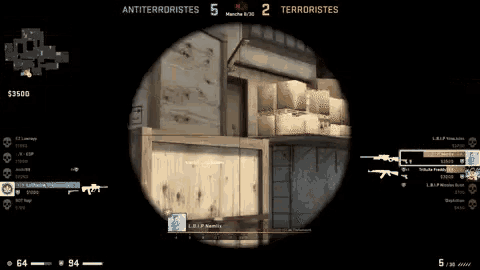 a screenshot of a video game shows a score of 2 terroristes and 5 antiterroristes
