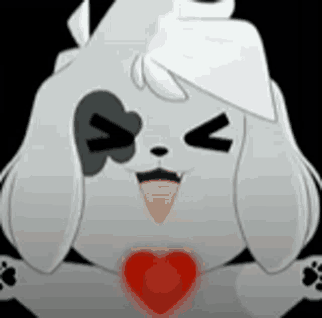 a cartoon dog is holding a red heart in his mouth .