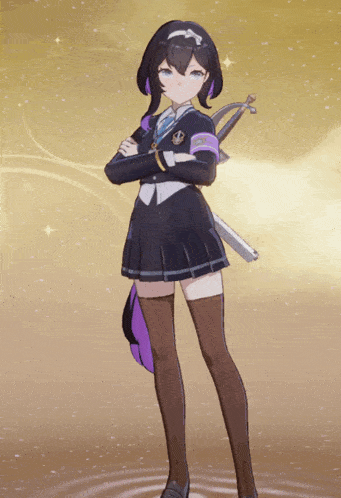 a girl in a school uniform is holding a sword and a book