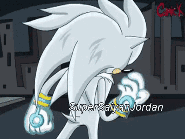 a cartoon of silver the hedgehog with the words supersaiyanjordan written below him