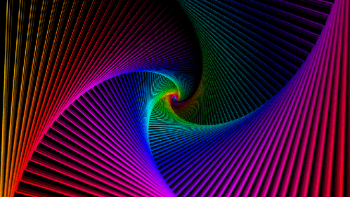 a rainbow colored swirl is against a black background