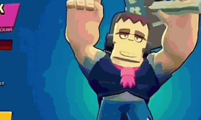a cartoon character with a pink scarf on his neck is holding a gun