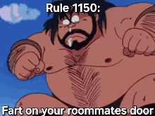 rule 1150 : fart on your roommates door written on a cartoon