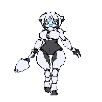 a pixel art of a cartoon character with a blue eye