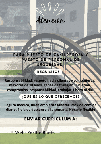 an advertisement for a puesto de camarero / a y puesto de personal de seguridad in spanish