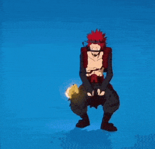 a cartoon character is dancing in front of a blue background while holding a game controller .